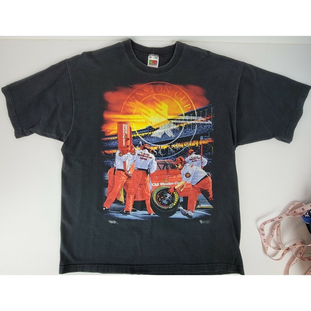Fruit of the Loom NASCAR Winston Cup Mens XL Black Vintage Pit Crew Graphic Tee